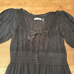 Loveshackfancy black cotton puffed sleeve dress Large